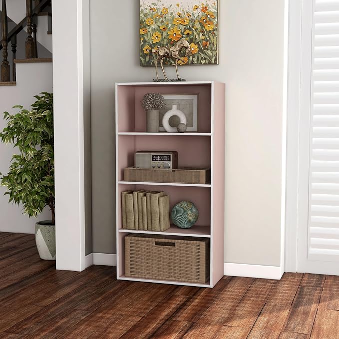 Homes: Inside + Out Apexa 4-Tier Cube Storage Organizer Shelves, Stackable Wood Bookcase Fits Cubby Bins for Organization, Dorm Teen Room Decor & Home Office, Light Pink - Image 12