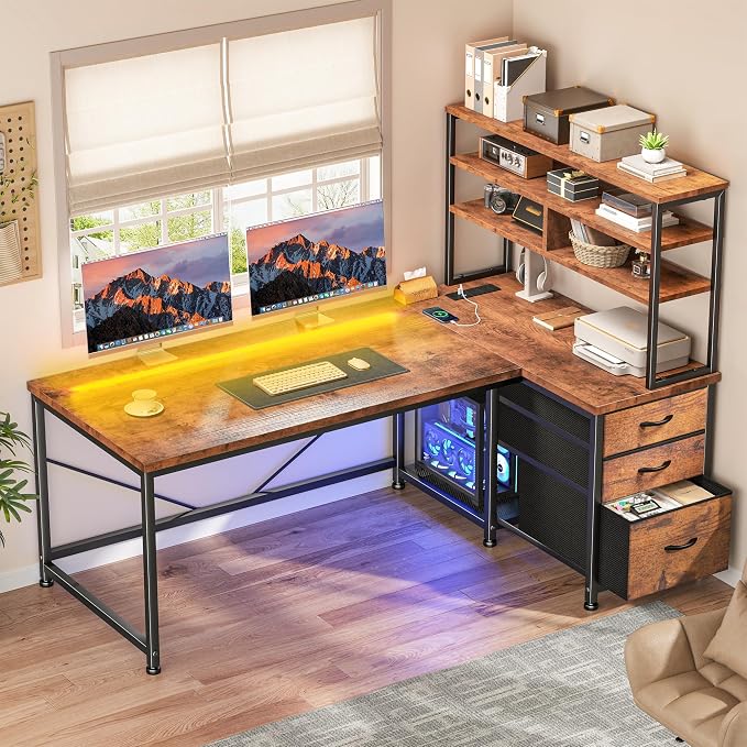 DurayLoly 55"Computer Desk with 3 Drawers & Shelf for Bedroom & Home Office - Image 2