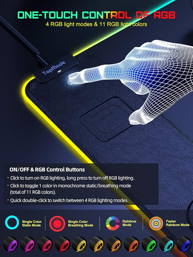 Wireless Charging RGB Gaming Mouse Pad, Desk Pad for MacBook, PC, Laptop | 31.5"x15.75" XXL Large Desk Mat, Waterproof Mousepad with 4 Light Modes & 11 RGB Colors, Ultra-Smooth Surface, Non-Slip Base - Image 3