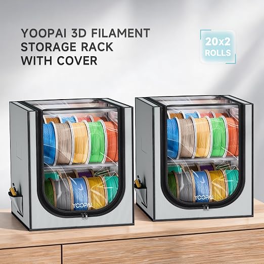 YOOPAI 3D Printer Filament Storage Box – 2 Tier Filament Storage Rack with Fabric Cover, Holds Up to 48 Rolls 1KG – 3D Filament Storage Organizer for Home, Workshop & Studio(20 Roll*2) - Image 3