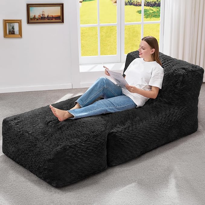 Hobestluk Large Bean Bag Chairs Sofa for Adults Giant BeanBag Couch Lounger | Ergonomic Design,Memory Foam,Washable Cover,Oversized Comfy Chaise Lounger Boneless Couch Lounging Dorm | Chevron Black Large by YourHomeDeservesMore