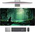 Kawaii Green Forest Desk Pad Mouse Pad Cute Black Cat Desk Mat, XXL Extended Anime Cats Large Gaming Mousepad, Computer Keyboard and Mouse Deskpad Decor Deskmat with Stitched Edges Mat 31.5x15.7 in by TENG+DA+QING
