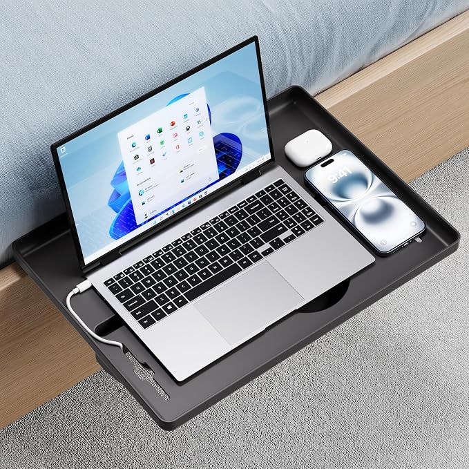 JOYMOOP Clip-On Bedside Shelf for Bunk Beds, Dorm Room Essentials, Bedside Caddy, No-Tool Install Bed Side Table Storage for Loft, Platform Beds, Nightstand Caddy for Phone, Glasses, Book, Black - Image 12