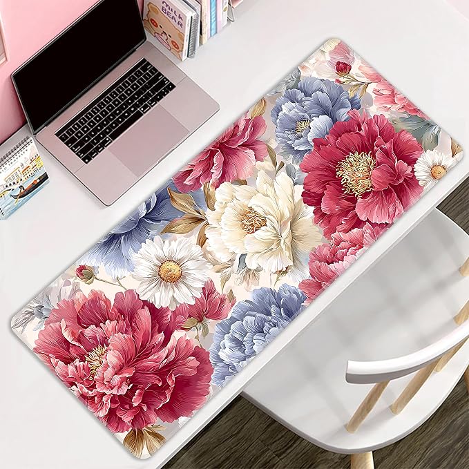 Japanese Minimalist Floral Desk Mat, XL 31.5"x11.8" Large Mouse Pad, Art Flowers Extended Gaming Mouse Mat,Non-Slip Rubber Base Waterproof with Stitched Edges for Gaming Office Home Decor - Image 8