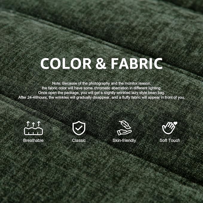 Hobestluk Adults Bean Bag Chair Faux Fur BeanBag Couch for Living Room | Green Chenille,Ergonomic Design,Memory Foam,UltraSoft,Anti-slip Bottom,No Assembly Required,Decorative Style for Living Room - Image 4