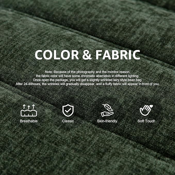 Hobestluk Large Bean Bag Chairs for Adults Fireside BeanBag Couch Togo Sofa | Ergonomic Design,Memory Foam,No Assembly,Faux Fur Fireside Lounge Floor Chair Back Support Office | Green Chenille Loveseat - Image 4