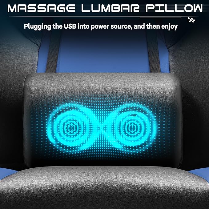 Video Game Chair for Adults, Gaming Chair with Footrest, Big and Tall Computer Chair with Massage Lumbar Support 330lbs Weight Capacity, Adjustable Height, 360° Swivel Seat and Headrest (Blue) - Image 8