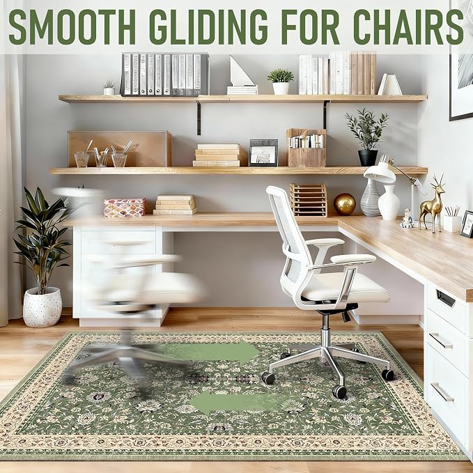 36"x48" Office Chair Mat for Hardwood, Under Desk Chair Mat for Home Office, Anti-Slip Office Rugs for Rolling Chairs, Floor Protector Washable Rugs Green - Image 6