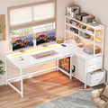 DurayLoly 55''White Desk with 3 Drawers & Shelf, LED, Outlet for Bedroom by Durayloly