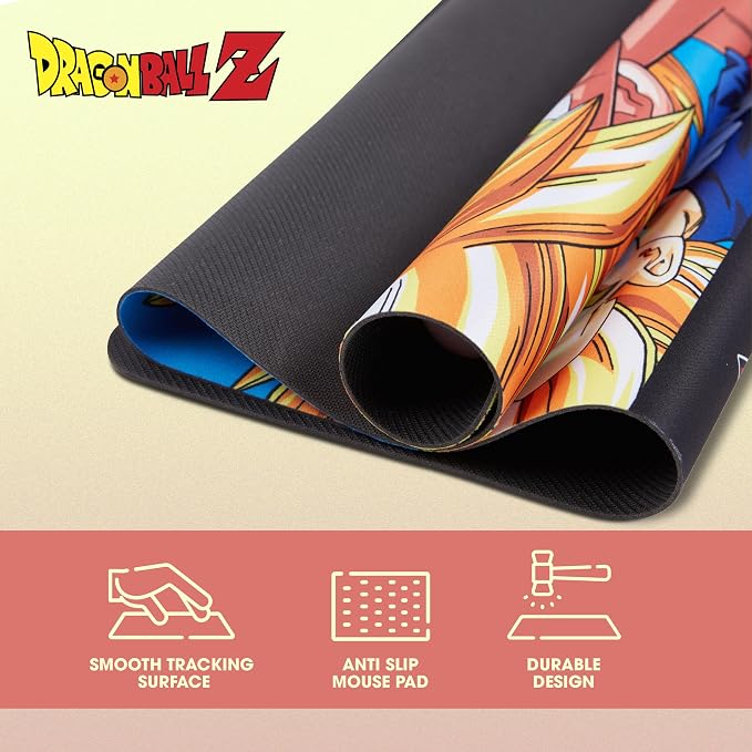 Dragon Ball Z Large Gaming Mouse Pad 31"x15" XL Computer Desk Mat, Anime | Dragon Ball Z anime gaming mouse pad, Oversized 31x15in smooth fabric top, stitched edges, non-slip rubber base. - Image 5