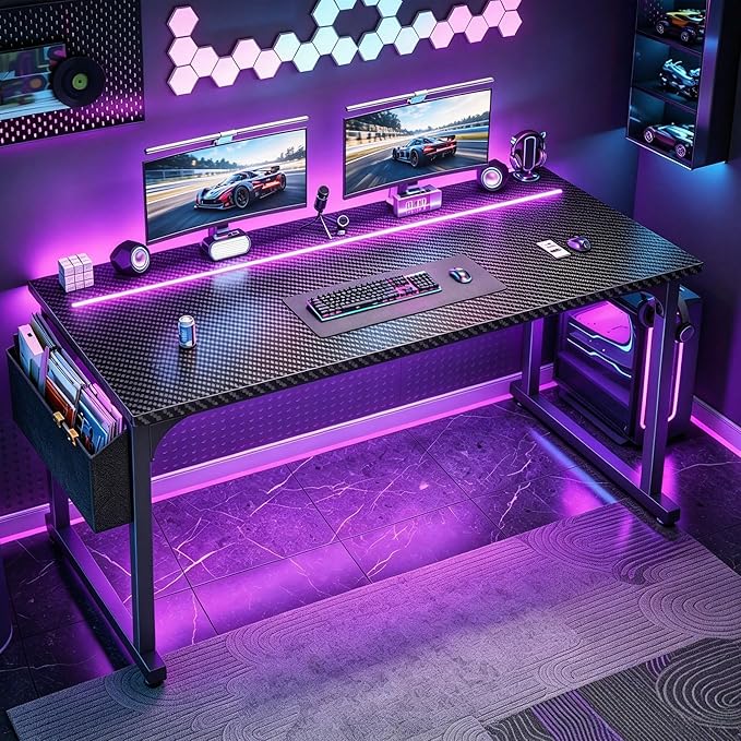 DurayLoly 55" Carbon Fiber Gaming Desk with RGB LED for Teens Bedroom,Black - Image 2