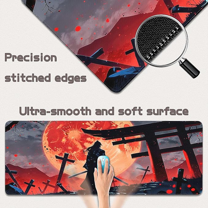 Gaming Mouse Pad - (31.5"×11.8") Japanese Samurai Large Mouse Pads for Desk - Desk Mat for Keyboard and Mouse with Non-Slip Base, Desks Pad Matfor Game/Office & Home - Image 2