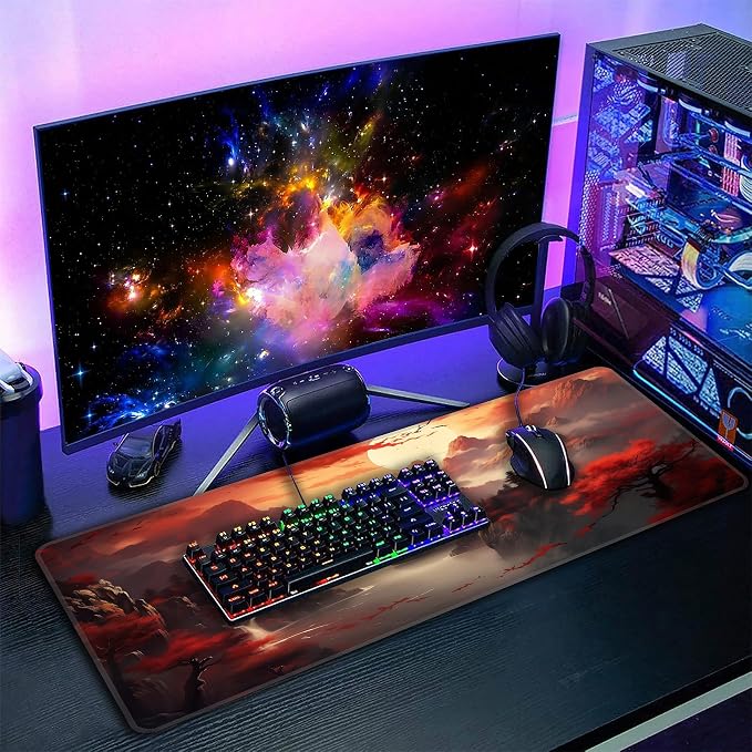 Dark Canyon Desk Mat, XXL 35.4"x15.7" Large Mouse Pad, Full Moon Extended Gaming Mouse Mat,Non-Slip Rubber Base Waterproof with Stitched Edges for Gaming Office Home Decor - Image 7