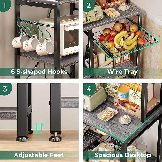 SUPERJARE Bakers Rack with Power Outlet, 47.2 Inches Coffee Bar with Basket - Image 8