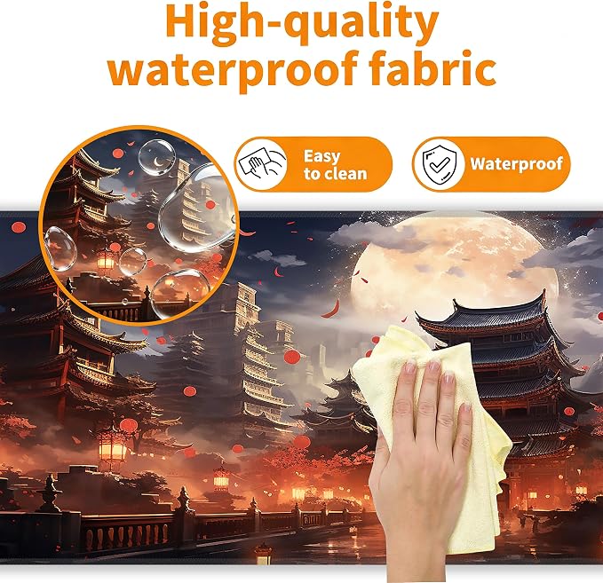 Japanese Desk Mat, XL 31.5"x11.8" Large Mouse Pad, Full Moon Extended Gaming Mouse Mat,Non-Slip Rubber Base Waterproof with Stitched Edges for Gaming Office Home Decor - Image 4