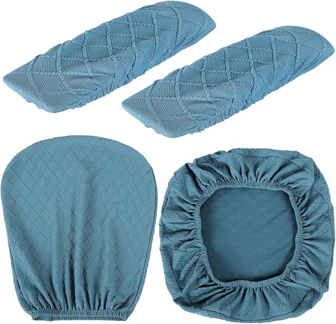 Tallew 4 Pcs Office Chair Covers Set Computer Universal Protective Stretchable Chair Seat Covers Desk Armrest Slipcovers Pads Office Cushion Backrest for Rotating (Azure Blue) - Image 2