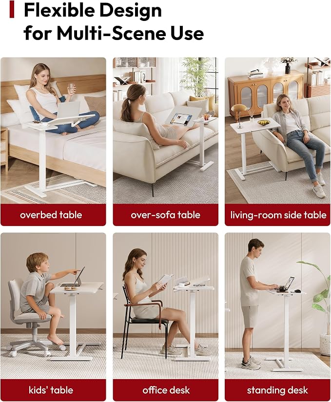 SANODESK 28''Overbed Table Gas Spring Lifting with Wheels&Tilting Desktop - Image 6