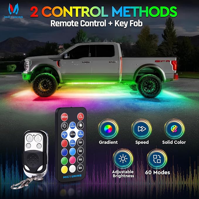 MICTUNING N8 RGB+IC Underglow LED Lighting Kit for Truck with Remote & Key Fob Dual Control, Exterior Neon Accent Underbody Strip, Multicolor Mode, Waterproof, Aluminum Casing - Image 3
