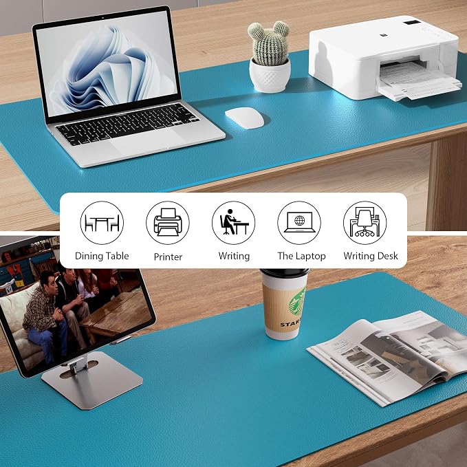 Aothia Faux Leather Desk Mat - Non-Slip PU Leather Desk Blotter, Waterproof Writing Surface, Large Desk Pad for Office & Home (Turquoise, 55" x 24") - Image 6