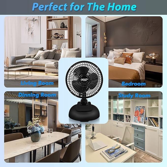Comfort Zone CZ6XMBK 6” 2-Speed Combo Clip or Desk Fan with Removable Base, Strong Clamp for Firm Grip, Suitable for Bedroom, Office, or Dorm Room, Black - Image 5