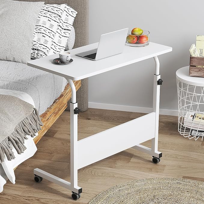DlandHome 31.4 Inches Rolling Desk with Wheels Adjustable Height, White - Image 2