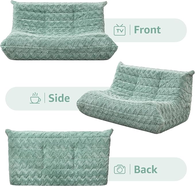 Hobestluk Large Bean Bag Chairs for Adults Fireside BeanBag Couch Togo Sofa | Ergonomic Design,Memory Foam,No Assembly,Faux Fur Fireside Lounge Floor Chair Back Support Dorm Room | Green Chevron Loveseat - Image 8