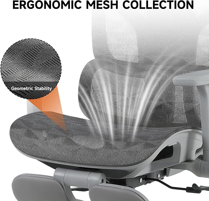 Korser Ergonomic Mesh Office Chair with Footrest, Big and Tall Desk Chair with 4D Flip-Up Arms, Auto-Tracking Lumbar Support, 3D Headrest, High Back Computer Gaming Chair for Home Office, Grey - Image 8