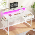 DurayLoly 39.4”Computer Desk with 2Drawers & LED Lights,Space Saving,White by Durayloly