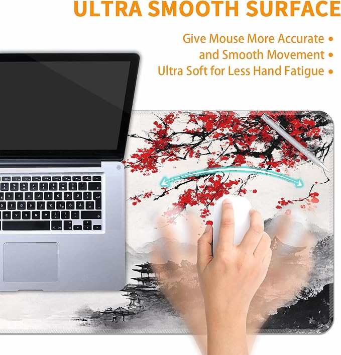 Japanese Watercolor Cherry Blossoms Desk Mat, XL 31.5"x11.8" Large Mouse Pad, Sakura Extended Gaming Mouse Mat,Non-Slip Rubber Base Waterproof with Stitched Edges for Gaming Office Home Decor - Image 5