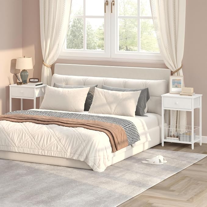 White Small nightstand, White Nightstand, Side Table for Small Spaces, 2 Tiers Storage Shelves End Table, Night Stand for Living Room, Bedroom, Dorm LNT0061W2 - Image 6