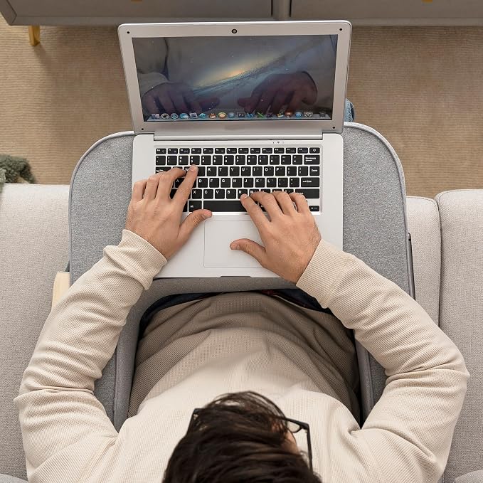 Lavish Home Reading Pillow for Gaming - Lap Desk Pillow with Arm Rests, Storage Pockets, and Removable Washable Cover - Laptop Pillow for Reading, Gaming, Studying, and Working (Gray) - Image 9