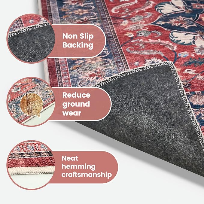 Office Chair Mat for Hardwood Tile Floor, 36"x48"Anti-Slip Under Desk Carpet Protector for Rolling Computer Chair Mat, Machine Washable Office Area Carpet (Chenille,Red) - Image 4