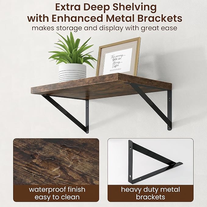 Axeman Deep Floating Shelves, 18'' x 12'' Brown Wall Shelves Set of 2 - Image 5