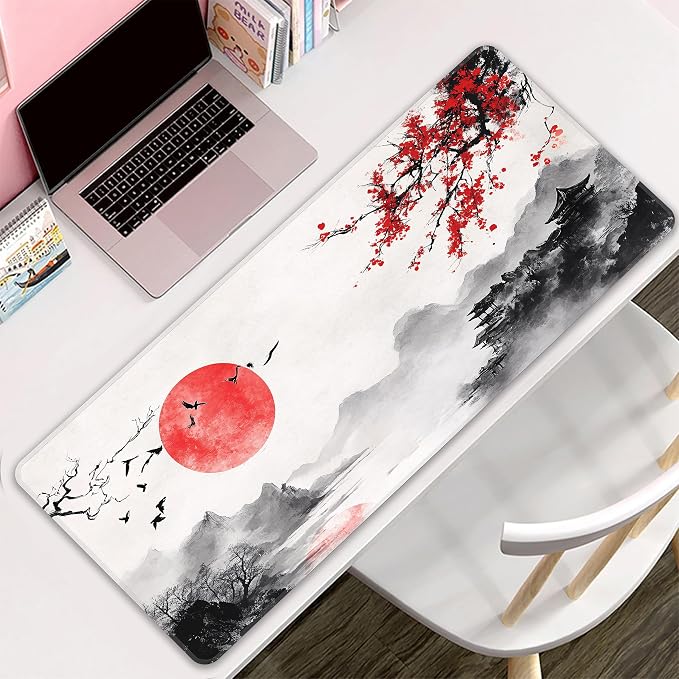 Japanese Watercolor Cherry Blossoms Desk Mat, XXL 35.4"x15.7" Large Mouse Pad, Sakura Extended Gaming Mouse Mat,Non-Slip Rubber Base Waterproof with Stitched Edges for Gaming Office Home Decor - Image 8