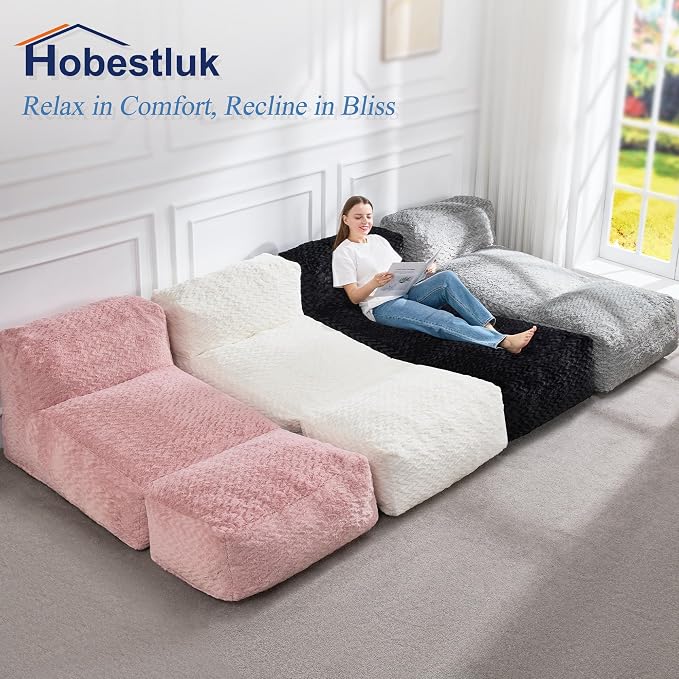 Hobestluk Large Bean Bag Chairs Sofa for Adults Giant BeanBag Couch Lounger | Ergonomic Design,Memory Foam,Washable Cover,Oversized Comfy Chaise Lounger Boneless Couch Lounging Dorm | Chevron Black Large - Image 8