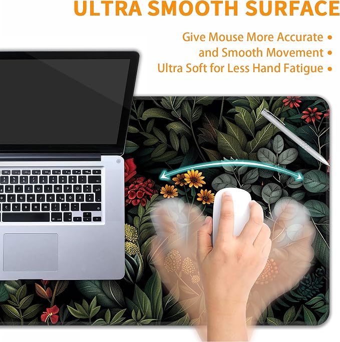 Floral Plant Desk Mat, XXL 35.4"x15.7" Large Mouse Pad, Dark Flower Extended Gaming Mouse Mat,Non-Slip Rubber Base Waterproof with Stitched Edges for Gaming Office Home Decor - Image 5