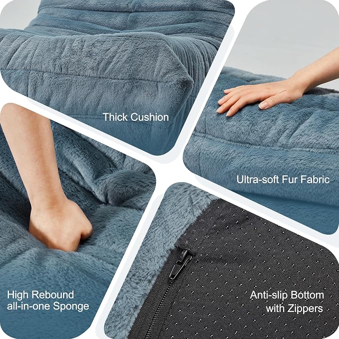Hobestluk Big Bean Bag Chairs for Adults Fireside BeanBag Couch Togo Sofa | Ergonomic Design,Memory Foam,No Assembly,Faux Fur Fireside Lounge Floor Chair Back Support Bedroom | Bluegrey Plush Single - Image 7