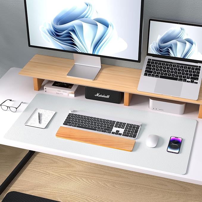 Aothia Leather Desk Pad Protector, Mouse Pad, Office Desk Mat, Non-Slip PU Leather Desk Blotter, Laptop Desk Pad, Waterproof Desk Writing Pad for Office and Home (Barely Grey, 36" x 17") - Image 8