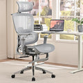 Mesh Ergonomic Office Chair with Footrest, Grey | 6D Armrests High Back Mesh Gaming Chair with Lumbar Support,Adjustable 3D Headrest for Home Office Desk Chair by hujusko