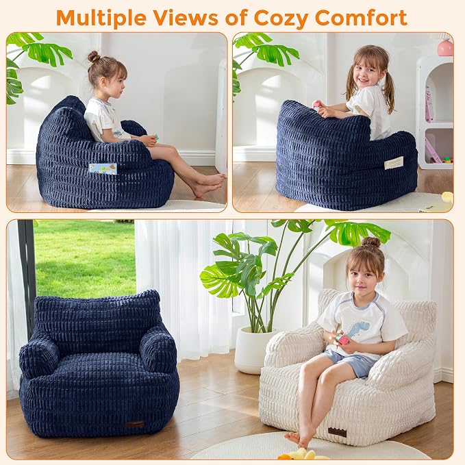 MAXYOYO Kids Bean Bag Chair, Comfy Bean Bag Sofa with Filler | Bean Bag Chair for Boys and Girls, Lazy Sofa with Pocket Floor Chair for Gaming, Reading, Navy - Image 4