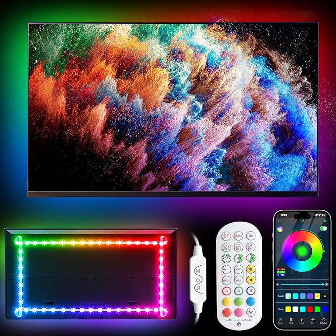 TV LED Backlight, 23ft TV LED Lights for 75-100 inch,RGB TV Backlight Behind,USB Strip Lights Behind TV, Color Changing Sync with Music, Bluetooth App Controlled Led Lights for Bedroom Home Decor by DAYMEET