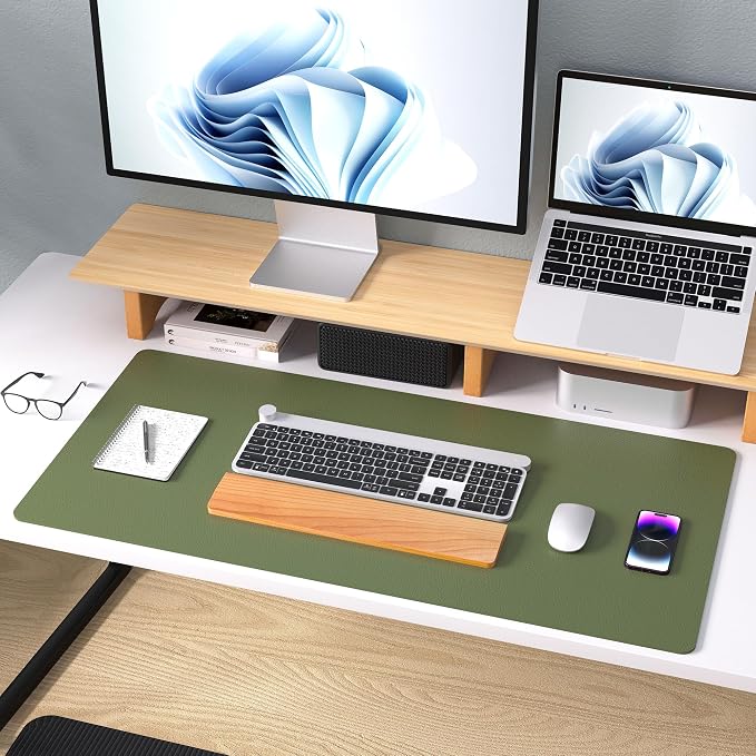 Aothia Desk Protector Mat, Mouse Pad, Non-Slip Waterproof PU Leather Desk Blotter, Laptop, Writing for Office and Home (23.6" x 13.7", Olive Green) - Image 8