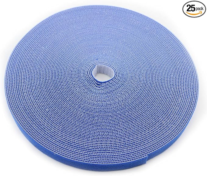 Reusable Fastening Tape Cable Ties 3/4 Inch Double Side Hook Roll (25 Yard, Blue) by SAISN
