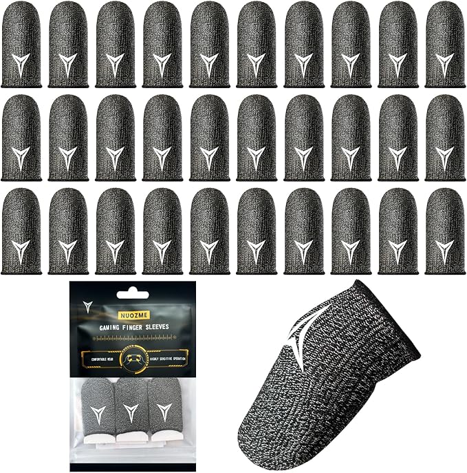 30 Pack Black,Silver Fiber Gaming Finger Sleeves for Mobile Gaming by NUOZME