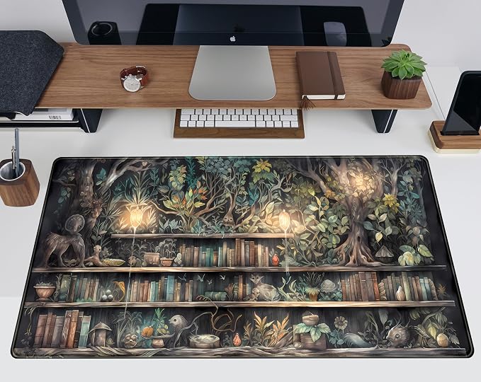 Forest Library Book Mouse Pad Desk Mat, Mystical Green Tree House XXL Extended Large Gaming Desk Pad Mousepad Computer Laptop Keyboard and Mouse Mat, Office Desk Decor Pad for Women 31.5x15.7 in - Image 5