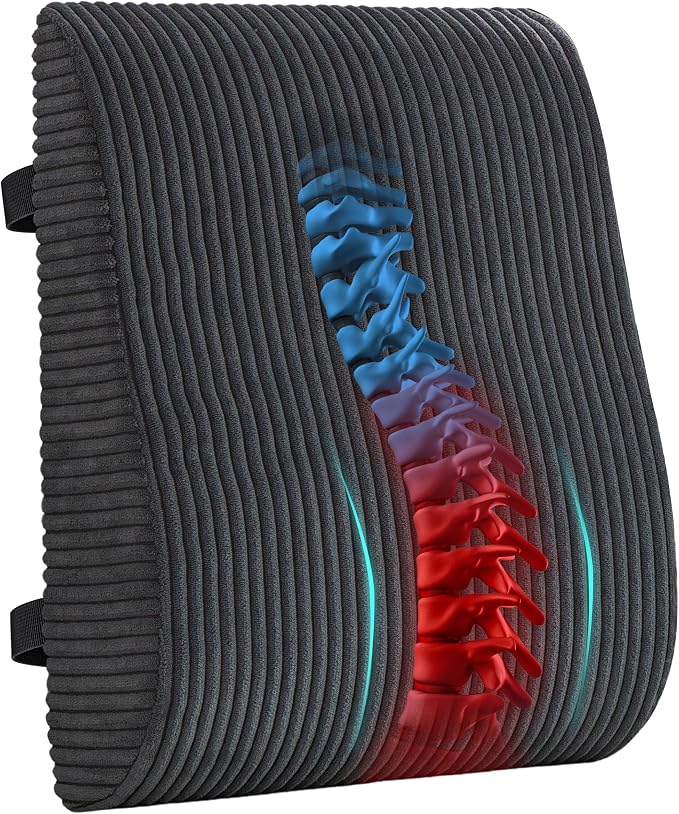 Ergonomic Lumbar Support Pillow for Lower Back Pain Relief, Corduroy Cover Back Support Cushion with Adjustable Straps, Large Size Lumbar Pillow for Office, Gaming & Home Essentials, Large, Dark Grey by HIGOGOGO