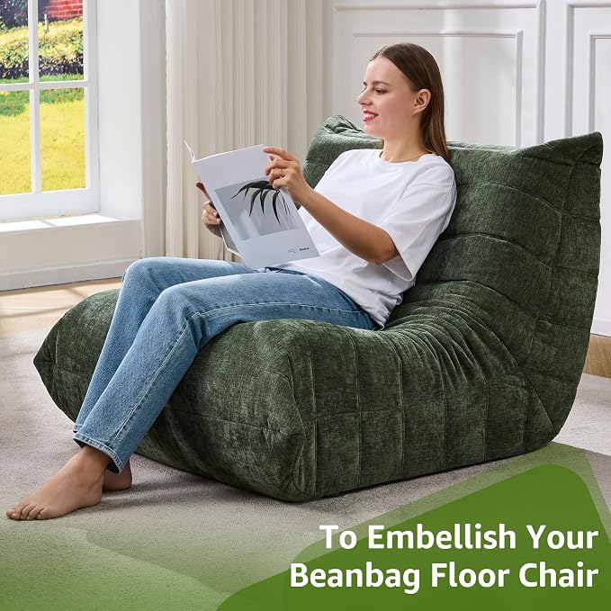 Hobestluk Adults Bean Bag Chair Faux Fur BeanBag Couch for Living Room | Green Chenille,Ergonomic Design,Memory Foam,UltraSoft,Anti-slip Bottom,No Assembly Required,Decorative Style for Living Room - Image 6