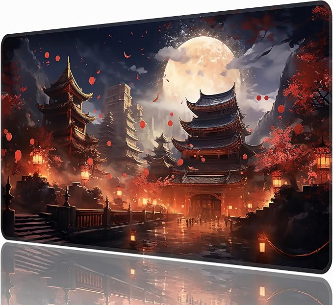 Japanese Desk Mat, XXL 35.4"x15.7" Large Mouse Pad, Full Moon Extended Gaming Mouse Mat,Non-Slip Rubber Base Waterproof with Stitched Edges for Gaming Office Home Decor by Unknown