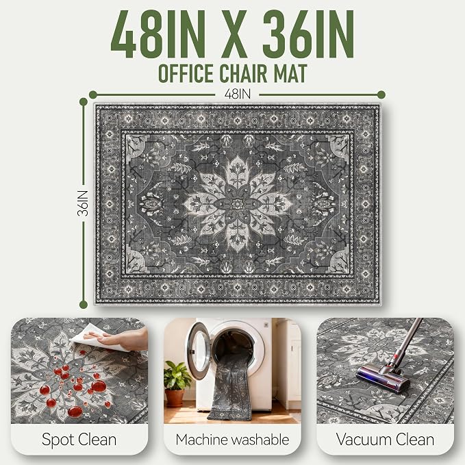 36"x48" Office Chair Mat for Hardwood, Under Desk Chair Mat for Home Office, Anti-Slip Office Rugs for Rolling Chairs, Floor Protector Washable Rugs Charcoal Gray - Image 5