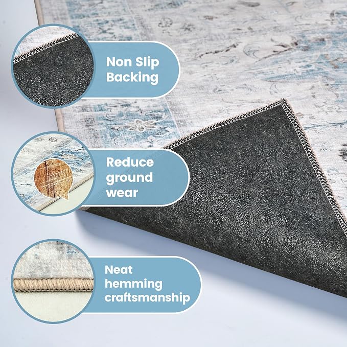 Office Chair Mat for Hardwood Tile Floor, 36"x48"Anti-Slip Under Desk Carpet Protector for Rolling Computer Chair Mat, Machine Washable Office Area Carpet (Chenille,Light Blue) - Image 4